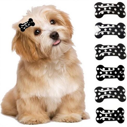 6Pcs Mini Bone Dog Hair Clips,Black Pet Hair Accessories Dog Barrette Small Snap Hair Clips Pet Hair Barrettes in Kuwait