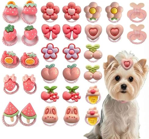 30 Pcs Small Dog Hair Bows with Rubber Bands, Pink Handmade Topknot Grooming Accessories, Cute Puppy Hair Ties for Girl Yorkie, Shih Tzu, Maltese in Kuwait