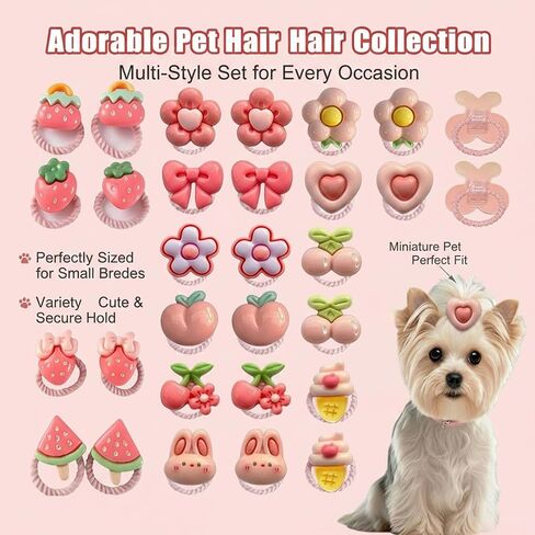 30 Pcs Small Dog Hair Bows with Rubber Bands, Pink Handmade Topknot Grooming Accessories, Cute Puppy Hair Ties for Girl Yorkie, Shih Tzu, Maltese in Kuwait