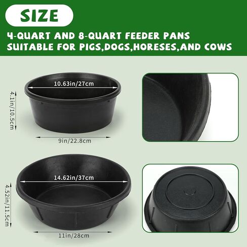 4 Pcs Rubber Feed Pan 2 Gallon and 1 Gallon Horse Feed Bucket Utility Feed Bucket Rubber Bowl Chicken Dust Bath Livestock Water Bowl for Pig Goat Chicken Dogs Farm Small Animal in Kuwait