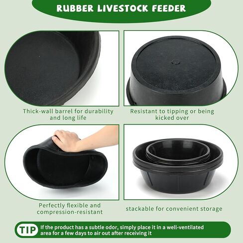 4 Pcs Rubber Feed Pan 2 Gallon and 1 Gallon Horse Feed Bucket Utility Feed Bucket Rubber Bowl Chicken Dust Bath Livestock Water Bowl for Pig Goat Chicken Dogs Farm Small Animal in Kuwait