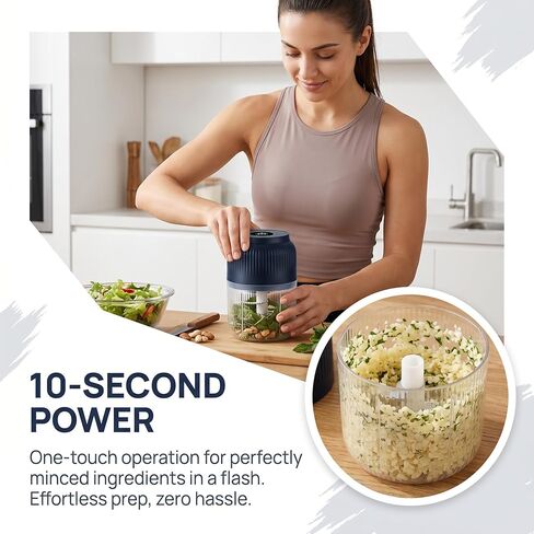 Cordless Electric Chopper | One-Touch Mini Garlic Mincer | USB Rechargeable 10-Second Quick Chop | Detachable Portable Food Processor | Small Kitchen Gadget Gift in Kuwait