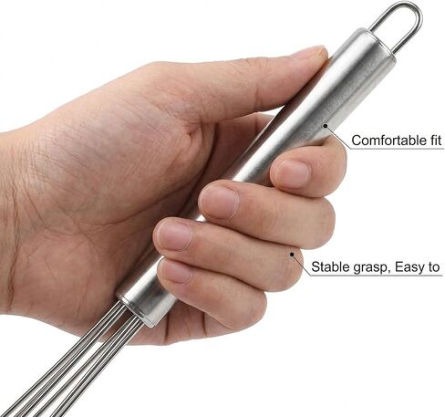 10 Inch Stainless Steel Ball Whisk, Round Bead Fine Wire, Ergonomic Handle With Hanging Hole in Kuwait