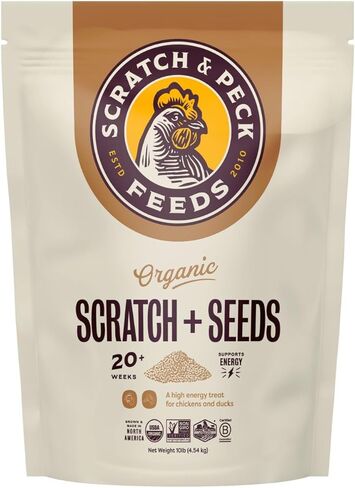 Scratch and Peck Scratch + Seeds Chicken and Duck Treat - 10 lbs Bag - 11% Protein, Certified Organic and Non-GMO Project Verified Chicken Food in Kuwait