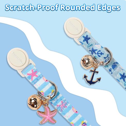 LIONET PAWS 2 Pack Breakaway Summer Cat Collars, Cute Soft Cotton Blue Beach Themed Kitten Collars with Bell for Boy Girl Cats in Saudi Arabia