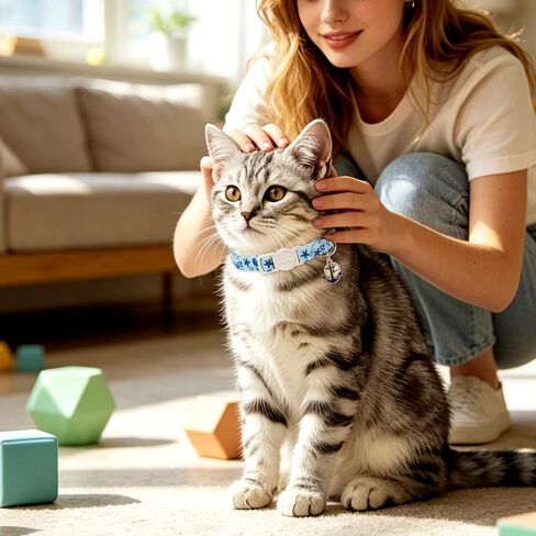 LIONET PAWS 2 Pack Breakaway Summer Cat Collars, Cute Soft Cotton Blue Beach Themed Kitten Collars with Bell for Boy Girl Cats in Saudi Arabia