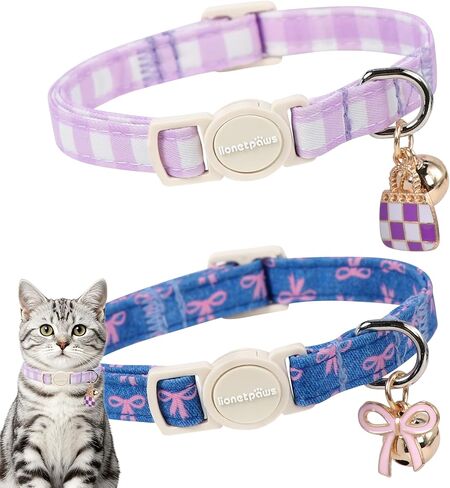 LIONET PAWS 2 Pack Breakaway Summer Cat Collars, Cute Soft Cotton Blue Beach Themed Kitten Collars with Bell for Boy Girl Cats in Saudi Arabia