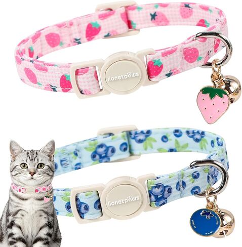 LIONET PAWS 2 Pack Breakaway Summer Cat Collars, Cute Soft Cotton Blue Beach Themed Kitten Collars with Bell for Boy Girl Cats in Saudi Arabia