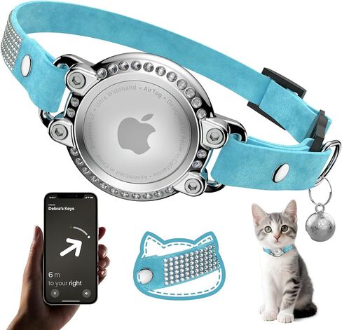 AirTag Cat Collar Breakaway, Rhinestone Microfiber Cat Collars with Air Tag Holder and Bell, Adjustable Comfortable GPS Tracker Cat Collar for Girl Boy, Kittens, Puppies(Pink) in Kuwait