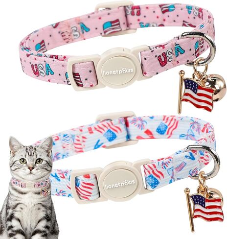 LIONET PAWS 2 Pack Breakaway Summer Cat Collars, Cute Soft Cotton Blue Beach Themed Kitten Collars with Bell for Boy Girl Cats in Saudi Arabia