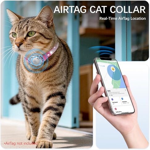 AirTag Cat Collar Breakaway, Rhinestone Microfiber Cat Collars with Air Tag Holder and Bell, Adjustable Comfortable GPS Tracker Cat Collar for Girl Boy, Kittens, Puppies(Pink) in Kuwait