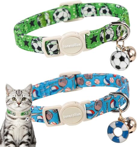 LIONET PAWS 2 Pack Breakaway Summer Cat Collars, Cute Soft Cotton Blue Beach Themed Kitten Collars with Bell for Boy Girl Cats in Saudi Arabia