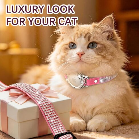 AirTag Cat Collar Breakaway, Rhinestone Microfiber Cat Collars with Air Tag Holder and Bell, Adjustable Comfortable GPS Tracker Cat Collar for Girl Boy, Kittens, Puppies(Pink) in Kuwait