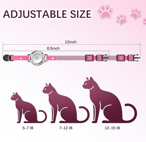AirTag Cat Collar Breakaway, Rhinestone Microfiber Cat Collars with Air Tag Holder and Bell, Adjustable Comfortable GPS Tracker Cat Collar for Girl Boy, Kittens, Puppies(Pink) in Kuwait