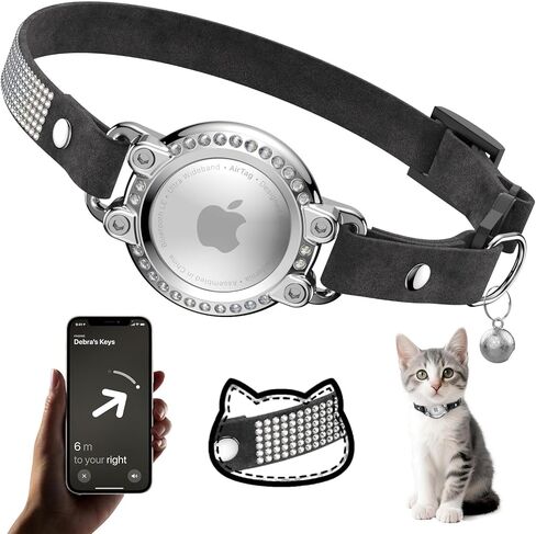 AirTag Cat Collar Breakaway, Rhinestone Microfiber Cat Collars with Air Tag Holder and Bell, Adjustable Comfortable GPS Tracker Cat Collar for Girl Boy, Kittens, Puppies(Pink) in Kuwait