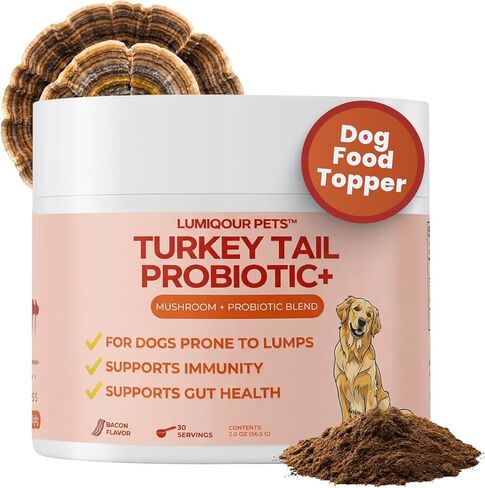 Turkey Tail Mushroom for Dogs – Turkey Tail Mushroom Powder with Probiotics for Immune and Digestive Support, Supports Lumps and Bumps, Bacon Flavored Daily Dog Supplement in Kuwait