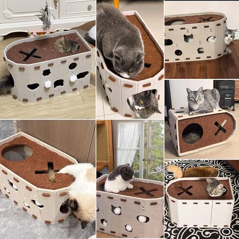 BABORUI Cat House for Indoor Cats, Large Foldable Cat Bed Cave with 5 Fluffy Ball Hanging, Felt Cat Hideaway with 8 Tunnels for Multi Pet Cats Kitten & Adult Play in Kuwait