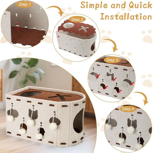 BABORUI Cat House for Indoor Cats, Large Foldable Cat Bed Cave with 5 Fluffy Ball Hanging, Felt Cat Hideaway with 8 Tunnels for Multi Pet Cats Kitten & Adult Play in Kuwait