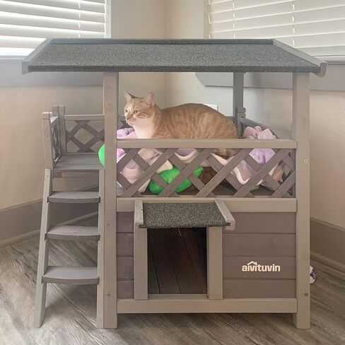 Feral Cat House Outdoor and Indoor Kitty Shelter with Stairs for Cats Insulated, Weatherproof Roof for Winter in Kuwait