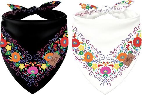 jarThenaAMCS 2PCS الكلب المكسيكي باندانا مثلث الحيوانات الأليفة وشاح Cinco De Mayo Fiesta أسود أبيض الأزهار قابل للتعديل الحيوانات الأليفة منديل لمتوسط ​​كبير الكلب القط كرنفال زي الملحقات in Kuwait