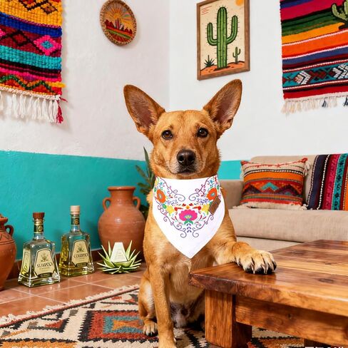 jarThenaAMCS 2PCS الكلب المكسيكي باندانا مثلث الحيوانات الأليفة وشاح Cinco De Mayo Fiesta أسود أبيض الأزهار قابل للتعديل الحيوانات الأليفة منديل لمتوسط ​​كبير الكلب القط كرنفال زي الملحقات in Kuwait