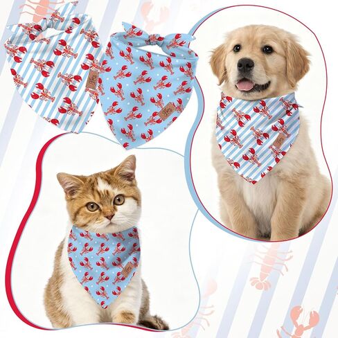 jarthenaamcs 2pcs جراد البحر الكلب عصابات الصيف الأحمر جراد البحر مثلث الحيوانات الأليفة وشاح الأزرق شريط نقطة قابل للتعديل الحيوانات الأليفة منديل للرقبة الصغيرة المتوسطة الكبيرة الكلب القط زي الملحقات in Kuwait