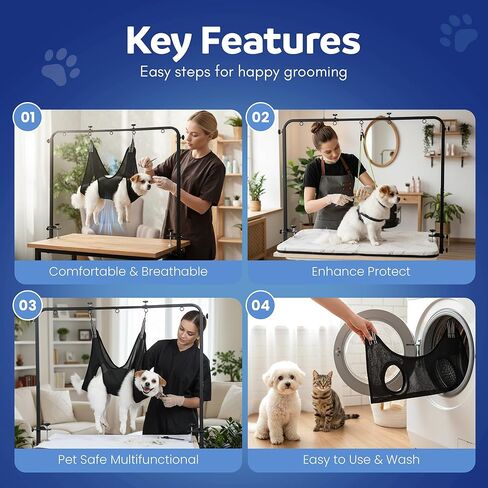 Premium Dog Grooming Arm with Clamp & Dog Grooming Hammock - Heavy Duty Grooming Table for Dogs at Home - Nail Clippers for Dogs - Complete Pet Grooming Kit & Dog Harness for Nail Trimming in Kuwait