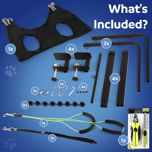Premium Dog Grooming Arm with Clamp & Dog Grooming Hammock - Heavy Duty Grooming Table for Dogs at Home - Nail Clippers for Dogs - Complete Pet Grooming Kit & Dog Harness for Nail Trimming in Kuwait