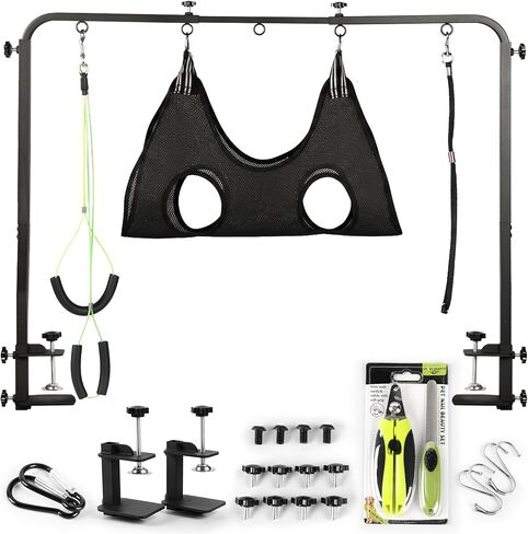 Premium Dog Grooming Arm with Clamp & Dog Grooming Hammock - Heavy Duty Grooming Table for Dogs at Home - Nail Clippers for Dogs - Complete Pet Grooming Kit & Dog Harness for Nail Trimming in Kuwait