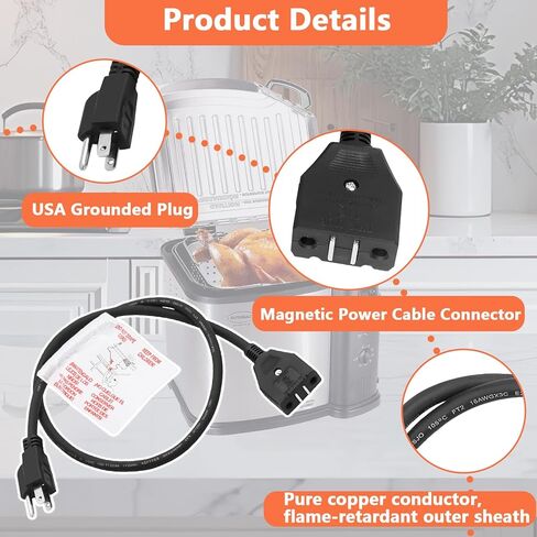 Masterbuilt 10-Liter Electric Fryer Magnetic Power Cord Replacement, Compatible with Masterbuilt 10-Liter Turkey Fryer Detachable Power Cord Part Number: MB20012420 MB20010326 in Kuwait
