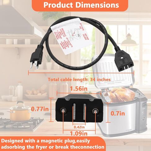 Masterbuilt 10-Liter Electric Fryer Magnetic Power Cord Replacement, Compatible with Masterbuilt 10-Liter Turkey Fryer Detachable Power Cord Part Number: MB20012420 MB20010326 in Kuwait
