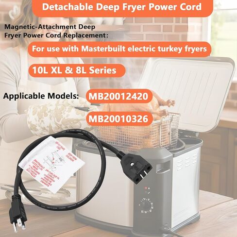 Masterbuilt 10-Liter Electric Fryer Magnetic Power Cord Replacement, Compatible with Masterbuilt 10-Liter Turkey Fryer Detachable Power Cord Part Number: MB20012420 MB20010326 in Kuwait