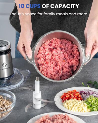 LINKChef Food Processor, 10 Cup Electric Food Chopper, 600W Meat Grinder with Stainless Steel Blades, 2.3L Large Capacity Kitchen Processor for Meat, Vegetables, Onion, Garlic & Meal Prep in Kuwait