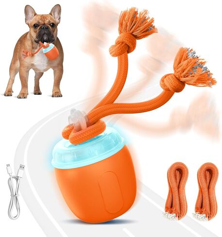 Interactive Dog Toys, Automatic Moving and Rolling Dogs Toy with Rope for Medium Large Dogs, Motion-Activated Dog Ball to Keep Them Busy(Orange) in Kuwait