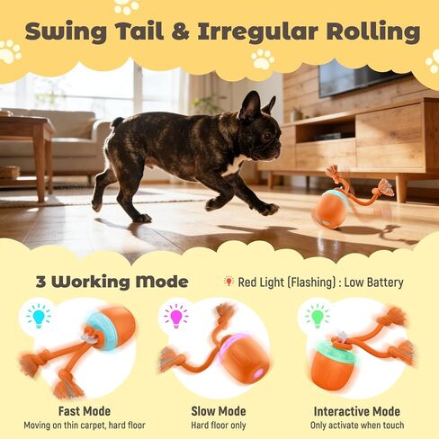 Interactive Dog Toys, Automatic Moving and Rolling Dogs Toy with Rope for Medium Large Dogs, Motion-Activated Dog Ball to Keep Them Busy(Orange) in Kuwait