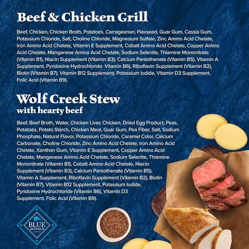 Blue Buffalo Wilderness Beef and Chicken Grill and Wolf Creek Stew Hearty Beef in Gravy Adult Dog Wet Food, 12.5 oz. Cans, 6 Count Variety Pack in Kuwait