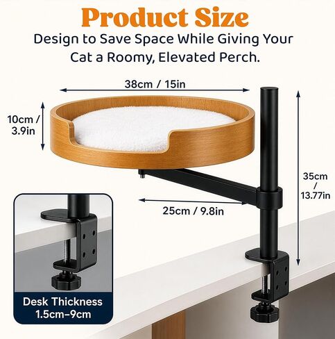 Cat Desk Bed with Fish Toy, Cat Bed for Desk, 360° Rotating & Height Adjustable Cats Hammock, Raised Cats Beds Hammock, Pet Office Chair Attachment in Kuwait