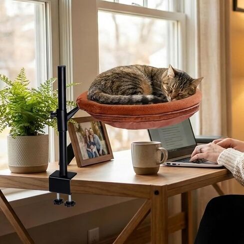 360° Rotating Cat Desk Bed, Height Adjustable Elevated Cat Perch with 2 Breathable & Warm Covers for All-Season Comfort, Quick Install, Supports up to 30 lbs in Kuwait