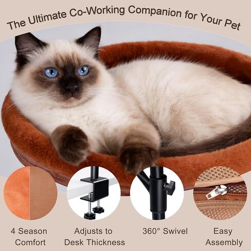 360° Rotating Cat Desk Bed, Height Adjustable Elevated Cat Perch with 2 Breathable & Warm Covers for All-Season Comfort, Quick Install, Supports up to 30 lbs in Kuwait