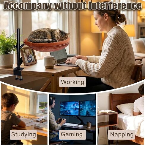 360° Rotating Cat Desk Bed, Height Adjustable Elevated Cat Perch with 2 Breathable & Warm Covers for All-Season Comfort, Quick Install, Supports up to 30 lbs in Kuwait