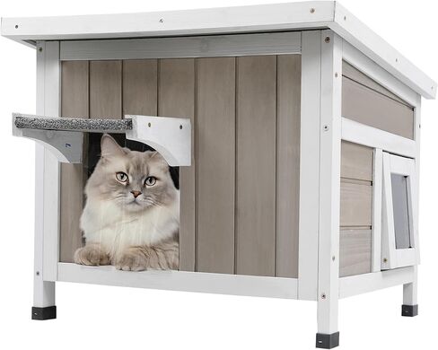 Ketive Insulated Cat House Outdoor Cat Shelter for Feral Cats in Winter,All-Round Foam Insulation Weatherproof Wooden Cat Houses for Cats Rabbits and Small Animals with Escape Door Open Roof in Kuwait