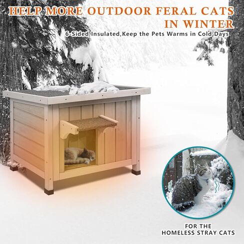 Ketive Insulated Cat House Outdoor Cat Shelter for Feral Cats in Winter,All-Round Foam Insulation Weatherproof Wooden Cat Houses for Cats Rabbits and Small Animals with Escape Door Open Roof in Saudi Arabia