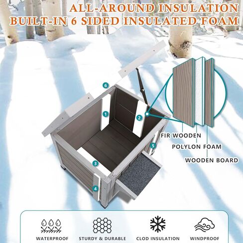 Ketive Insulated Cat House Outdoor Cat Shelter for Feral Cats in Winter,All-Round Foam Insulation Weatherproof Wooden Cat Houses for Cats Rabbits and Small Animals with Escape Door Open Roof in Saudi Arabia