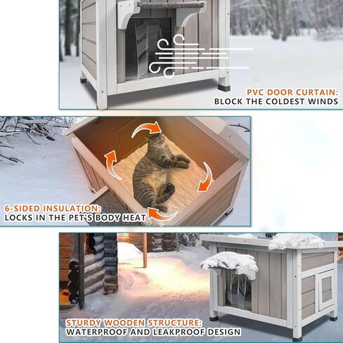 Ketive Insulated Cat House Outdoor Cat Shelter for Feral Cats in Winter,All-Round Foam Insulation Weatherproof Wooden Cat Houses for Cats Rabbits and Small Animals with Escape Door Open Roof in Saudi Arabia