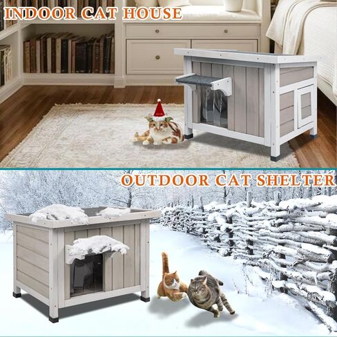 Ketive Insulated Cat House Outdoor Cat Shelter for Feral Cats in Winter,All-Round Foam Insulation Weatherproof Wooden Cat Houses for Cats Rabbits and Small Animals with Escape Door Open Roof in Saudi Arabia