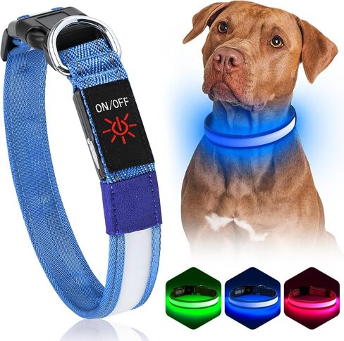 Light Up Dog Collar, LED Dog Collar, Rechargeable Lighted Dog Collars for Night Walking, 3 Modes Glow in The Dark Dog Collars for Large Small Medium Large Dogs (Blue, S) in Kuwait