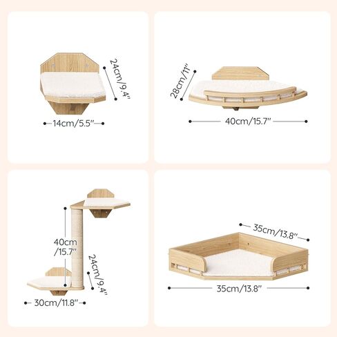 HOOBRO 11 Pcs Cat Wall Shelves for Large Cats up to 25 lb, Wooden Wall-Mounted Cat Shelves Set, Corner Cat Shelf with 2 Arched Platforms, Climbing System with Perche, Scratching Post, Natural NL49CS03 in Kuwait