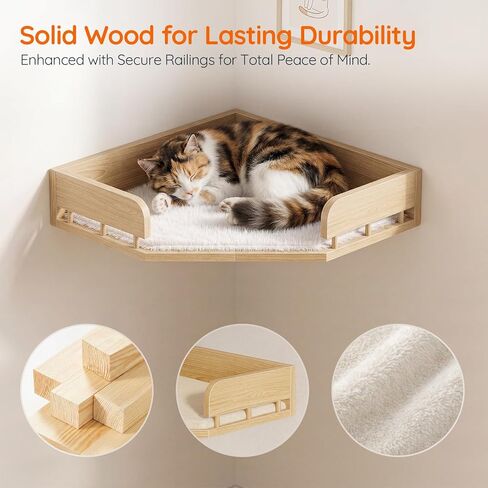 HOOBRO 11 Pcs Cat Wall Shelves for Large Cats up to 25 lb, Wooden Wall-Mounted Cat Shelves Set, Corner Cat Shelf with 2 Arched Platforms, Climbing System with Perche, Scratching Post, Natural NL49CS03 in Kuwait