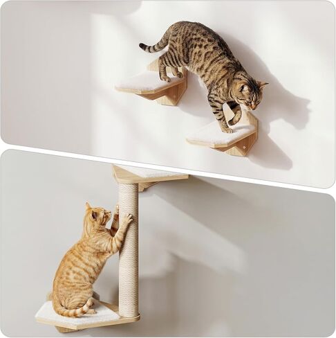 HOOBRO 11 Pcs Cat Wall Shelves for Large Cats up to 25 lb, Wooden Wall-Mounted Cat Shelves Set, Corner Cat Shelf with 2 Arched Platforms, Climbing System with Perche, Scratching Post, Natural NL49CS03 in Kuwait
