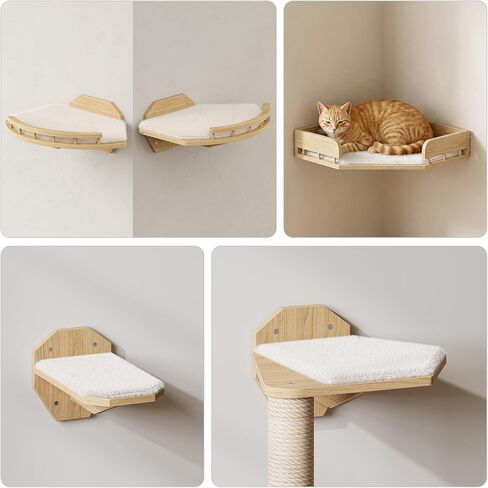 HOOBRO 11 Pcs Cat Wall Shelves for Large Cats up to 25 lb, Wooden Wall-Mounted Cat Shelves Set, Corner Cat Shelf with 2 Arched Platforms, Climbing System with Perche, Scratching Post, Natural NL49CS03 in Kuwait